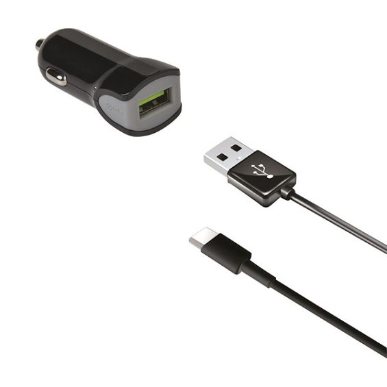 Celly Autolader 2.4A & USB-C Kabel Zwart