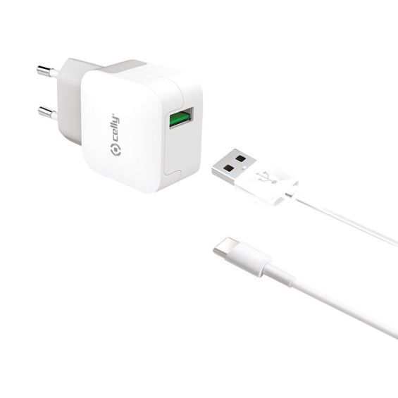 Celly Thuislader 2.4A & USB-C Kabel Wit