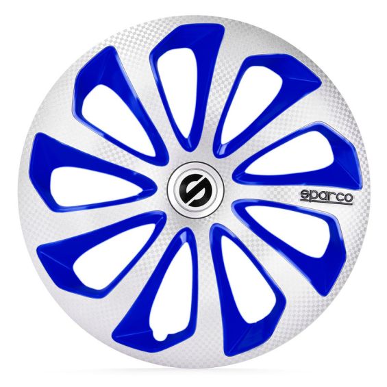 Sparco 4-Delige Wieldoppenset Sicilia 14-inch zilver/blauw/carbon